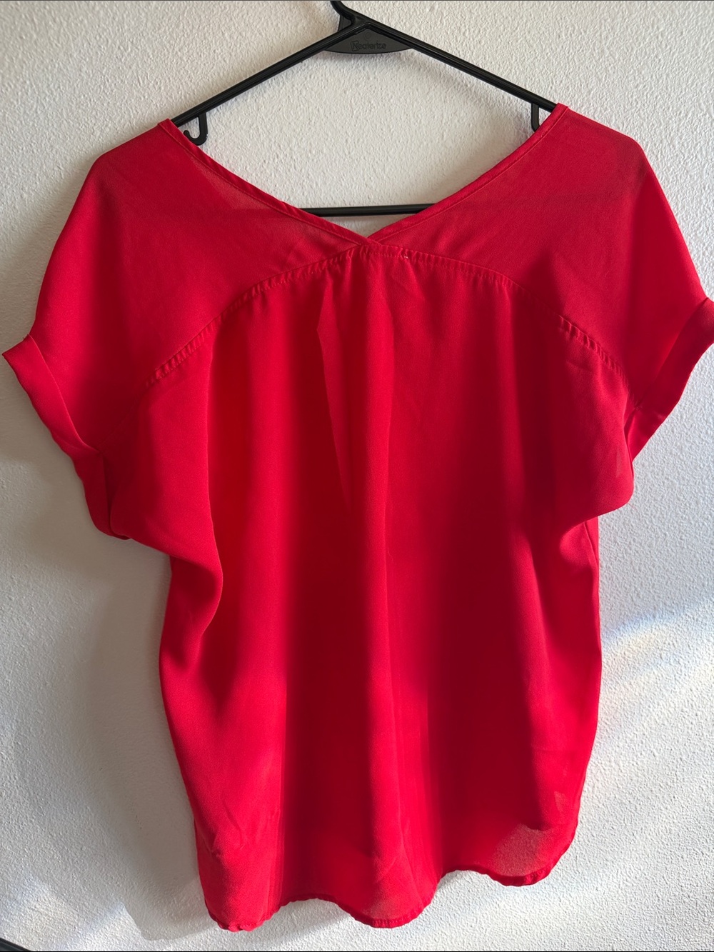 Pink Rose Bright Red V-Neck Short Sleeve Blouse - Picture 3 of 4